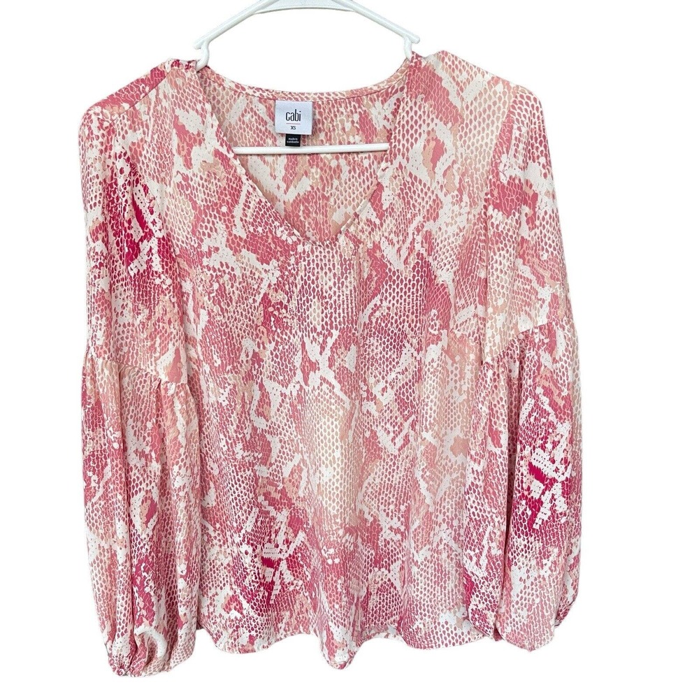 Cabi Blouse Womens Extra Small Pink Bethany Snake‎ Print Top 5708 Balloon Sleeve